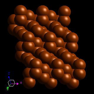 Bromine crystal structure image (space filling style)